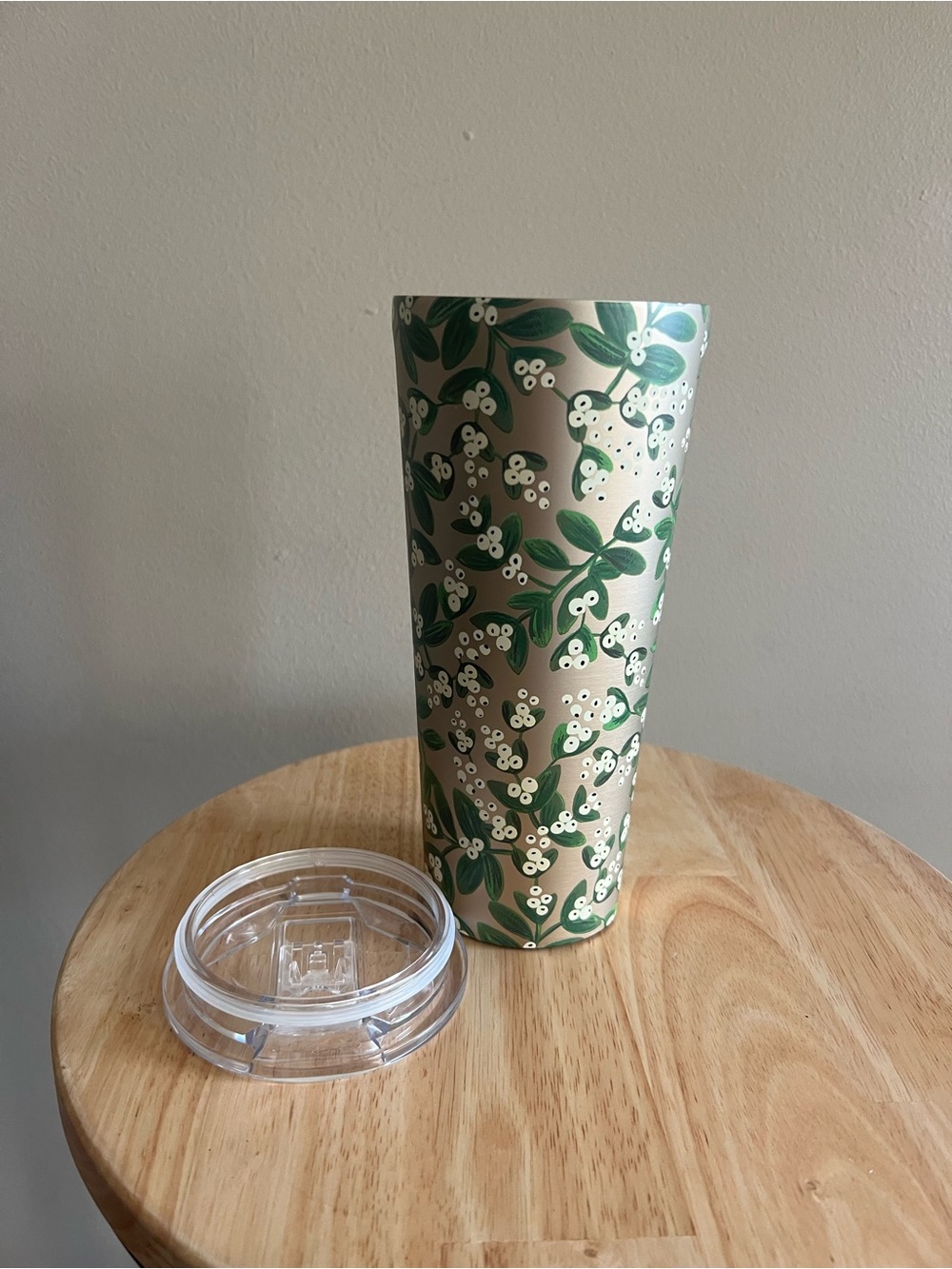 Corkcicle Mistletoe Tumbler with Green Leaf & White Berry Pattern Rile Paper Co.